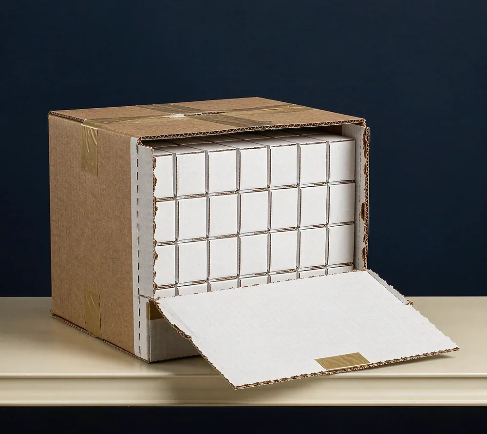 Packaging Listo para Estantería (SRP) — Concepto de Diseño Ilustrativo